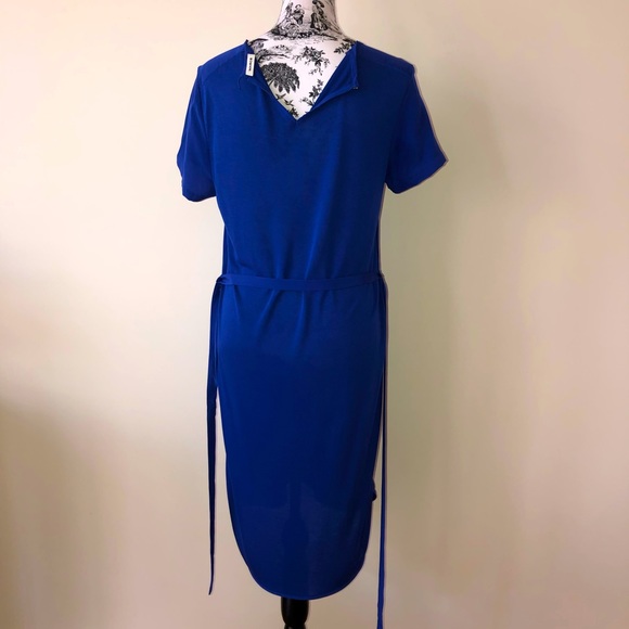 MARCS Cobalt Blue Dress 100% Silk Pullover Shift Tie Waist High Low Skirt Size M - Picture 10 of 16